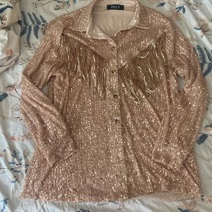 Fringe sparkle beaded country concert shirt/top size Large